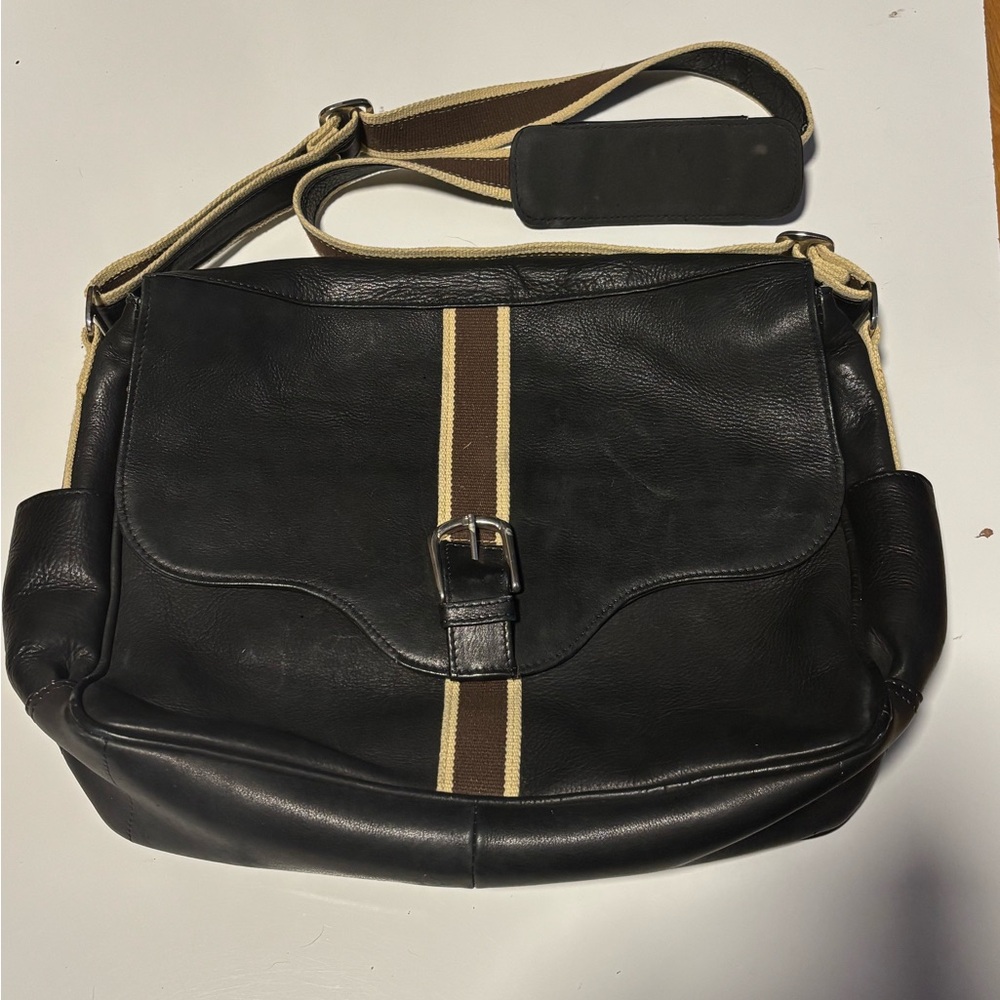 Piel Black Leather‎ European Messenger Bag